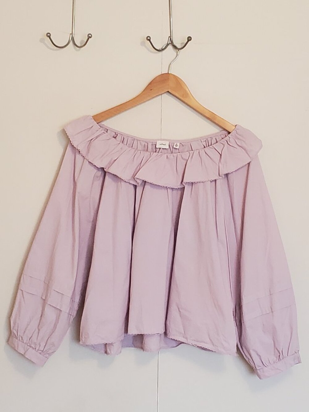 Aritzia Verbena Poplin Ruffled Boat-Neck Blouse